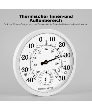 Indoor Outdoor Thermometer Hygrometer - 10 Inch with Large Numbers | 2-in-1 White Thermometer for Terrace & Home - Buy Online on SooperMarket.com