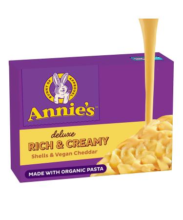 Annies Vegan Mac and Cheddar Shells Deluxe Rich and Creamy Dinner with Organic Pasta, Vegan Alternative to Kids Macaroni and Cheese Dinner, 10.8 OZ