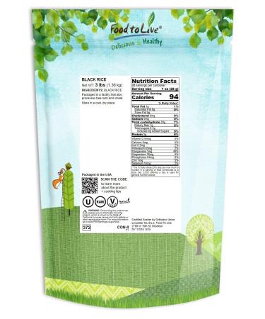 Black Rice 3 Pounds - Whole Grain, Kosher, Vegan & Nutty-Sweet Flavor - Rich in Antioxidants & Fiber - Ideal for Stir-Fries, Salads & Pudding - Buy Online on SooperMarket.com