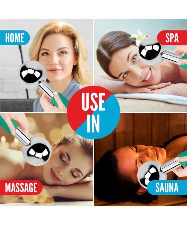 Stainless Steel Ice Roller Massager for Face, Neck & Eyes | Green Globes for Face | Dark Circles, Puffiness, Wrinkles, Collagen Boost - Innovative Skin Care Tool - Buy Online on SooperMarket.com