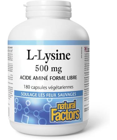 Natural Factors L-Lysine 500mg 180 vegetarian capsules Helps Reduce the Recurrence Severity and Healing Time of Cold Sores - Buy Online on SooperMarket.com
