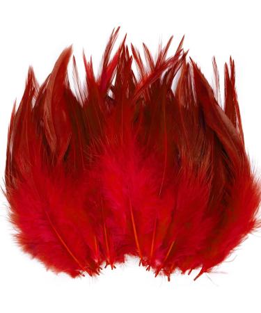 100pcs Red Loose Rooster Saddle Hackle Feathers 5-7 Inch for Crafts Earrings Jewelry Making Dream Catcher Decoration