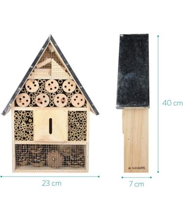 Navaris XL Wooden Insect Hotel - Natural Wood Garden Shelter for Bees, Butterflies, Ladybugs - 23 x 40 x 7 cm - Buy Online on SooperMarket.com