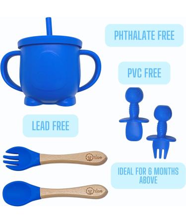 O'doe Baby Weaning Set (14 Pcs) | Silicone Suction Plate and Bowl | Self-Feeding Utensils, Spoons, Bibs | Toddler Food Plate Kit | Blue - Buy Online on SooperMarket.com