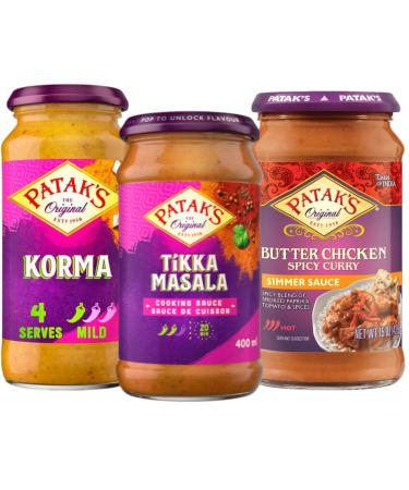 Curry Sauce Bundle with Patak Korma Curry Sauce 450g Butter Chicken Sauce 450g and Tikka Masala Sauce 450g (3 Pack)