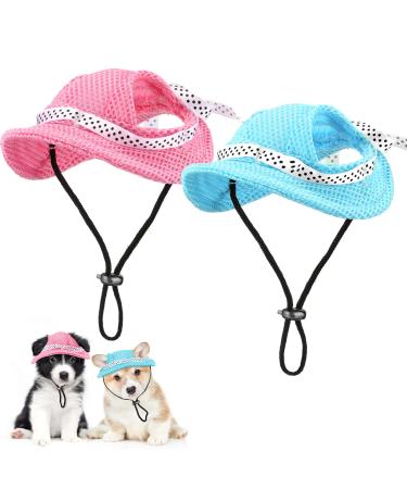 Pet Baseball Hat Round Brim Princess Cap Dog Visor Hat Sun Protection Cap Dog Mesh Porous Cap with Ear Holes and Chin Strap for Small Dogs Pug Chihuahua Shih Tzu Yorkshire Terriers, 2 Colors