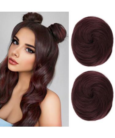 REECHO 2 PCS Mini Claw Clip in Messy & Cat Ears Hair Bun Extensions Wig Accessory Updo Hairpieces for Women Girls (Pack of 2-3" Straight Burgundy) Pack of 2 - 3" Straight Burgundy