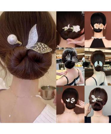 LONGLUAN Rhinestone Flower Hair Clip Elegant Lazy Hair Curler Elegant Meatball Head Hair Anti-Slip Hairpins Reusable Spiral Hair Braid Braiding Clips DIY Hair Styling Accessories (Green) - Buy Online on SooperMarket.com