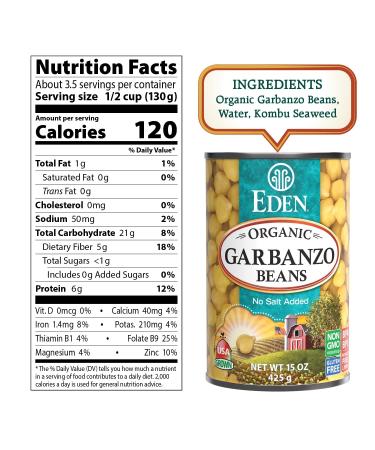 Eden Organic Garbanzo Beans 15 oz (Pack of 12) - No Salt Added | Buy Online - Buy Online on SooperMarket.com
