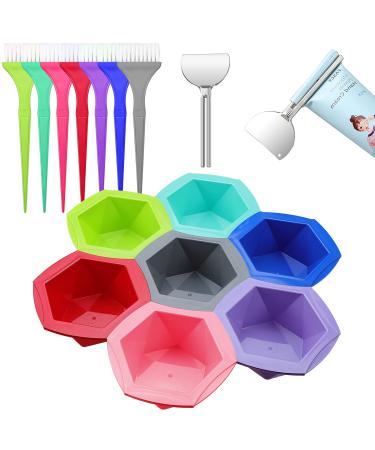Patelai 7-Color Hair Coloring Brush and Bowl Set, Rainbow Hair Dye, with Key Tube Squeezer, Salon Hair Coloring Dyeing Kit-Mixing Bowl