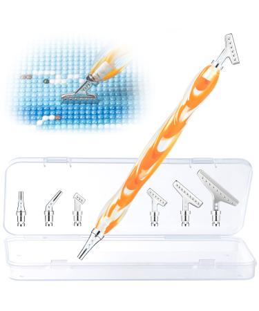 Sonsage Diamond Painting Resin Pen DIY 5D Orange Diamond Art Accessories and Tools Metal Tips Ergonomic Multi Refillable Applicator Holder Supplies Orange Curvy