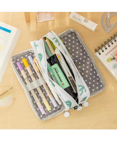 ANGOOBABY Large Pencil Case Big Capacity 3 Compartments Canvas Pencil Pouch for Teen Boys Girls School Students (Green Cactus) - Buy Online on SooperMarket.com