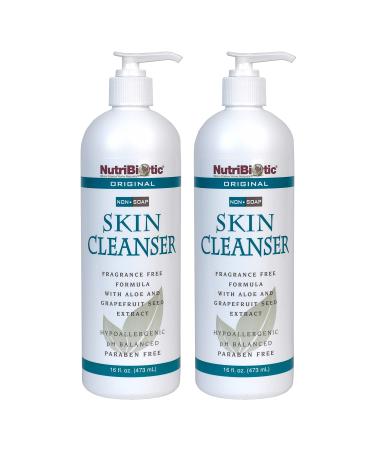 NutriBiotic Original Non-Soap Skin Cleanser 16 Oz Twin Pack | Fragrance Free with GSE | pH Balanced Hypoallergenic & Biodegradable | Free of Parabens Fragrance Phosphates SLS Dyes & Colorings