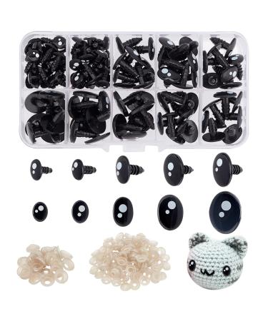 PH PandaHall 200pcs Kawaii Safety Eyes  5 Sizes Craft Eyes Black Stuffed Animal Eyes Kawaii Eyes with Washers Oval Resin Felt Eyes for Amigurumi Puppet Teddy Bear Crochet Plush Animal Making