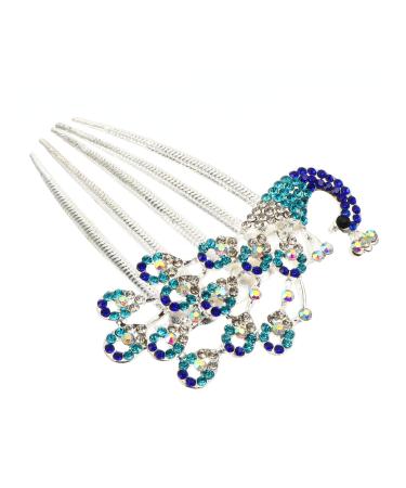 BELLIFFY Diamond Phoenix Hair Comb Pearl Wedding Headpiece Rhinestone Barrette Comb Hair Combs for Women Blue Hair Accessories Wedding Headdress Hair Clip Hair Pin Bridal Hair Comb Alloy