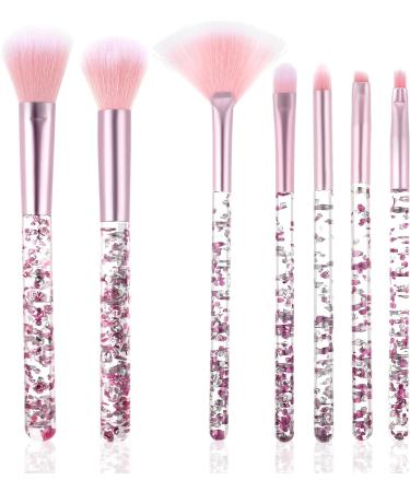 WLLHYF 7 Pack Makeup Brush Set Stylish Glitter Cosmetics Brushes Kit Professional Blending Brush with Crystal Sequins Handle for Eye Shadow Eyeliner Foundation Powder Concealer Blush Lip Women (Pink) - Buy Online on SooperMarket.com