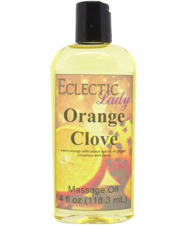 Orange Clove Massage Oil 4 oz With Sweet Almond Oil and Jojoba Oil Preservative Free Perfect for Aromatherapy and Relaxation 4 Ounce