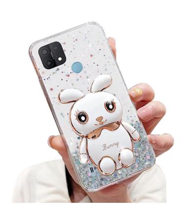 Tivenfezk Nadoli for Oppo Realme C21 Hase Hidden Stand Shell caricature glitter rabbits stand Soft silicone bling cell phone case.