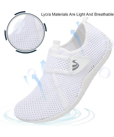 Spesoul Water Sports Shoes - Quick Dry Barefoot Aqua Shoes for Beach, Pool, Surf, Yoga - White Mesh, 8 Women/6.5 Men - Buy Online on SooperMarket.com