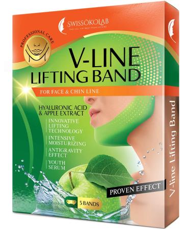 SWISSKOLAB Double Chin Reducer V Shaped Slimming Face Mask Chin Up Patch Face Lift Tape V Line Lifting Mask V Up Contour Tightening Firming Moisturizing Chin Neck V Shape Mask 5 PCS Green