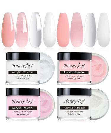 Acrylic Powder Set 4 Colors Clear French White Nude Pink Pink Professional Polymer Colored Acrylic Nail Powder for Nail Extension 3D Carving (HJ-NAP024-C-W-N-P-28g-UK)