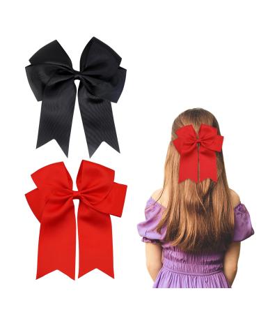 2 Pack 6 inch Bow Hair Clips Large Hair Bow Hair Barrette Clips for Women Girls Red Hair Bows(Black Red)