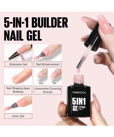 TOMICCA 5 in 1 Builder Nail Gel 15ML - Nude UV Gel Polish for Strong Nails | Nail Repair & Strengthening | Easy to Shape | Nail Art Supplies - Buy Online on SooperMarket.com