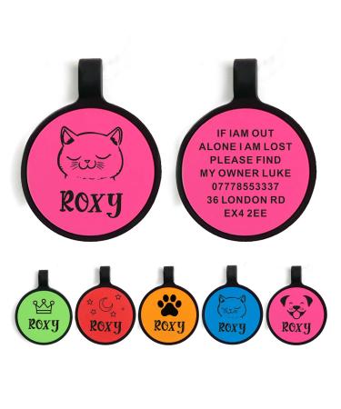 Dog Tag Personalised Dog Name Tag Custom Dog ID Tag Dog Tags for Pets Engraved Silicone Dog Tag for Cat Pet Dog Puppy Personalised Dog Collar for Cats Dogs (Pink Round)