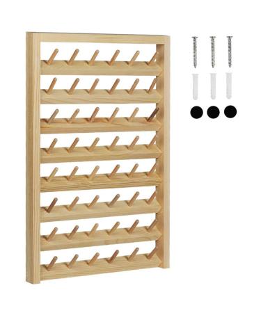 HAITRAL 48-Spool Sewing Thread Rack Wall-Mounted Sewing Thead Holder with Hanging Hooks  Wooden Organize for Mini Sewing  Quilting  Jewelry  Embroidery