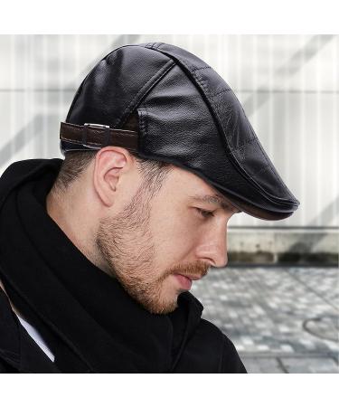Men's Adjustable PU Leather Ivy Cap - Classic Golf Flat Cap for Driving and Fishing - Black - Buy Online on SooperMarket.com