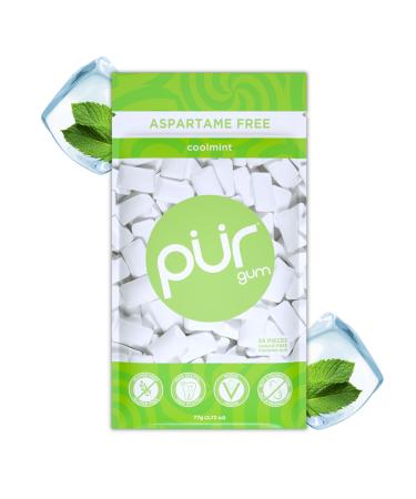 PUR GUM |Sugar -free chewing gum |100% xylitolVegan aspartam -free gluten -free & diabetic -friendly |Natural chewing gum with coolmint taste 55 pieces (1-pack) Coolmint 55 pieces (1 Pack)