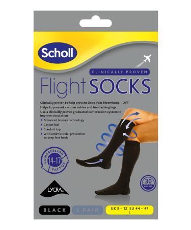 Scholl foot care flight socks class I black size 9.5/12 (pack of 2)