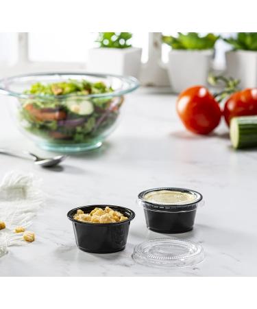 2 oz - 100 Sets Black Disposable Plastic Portion Cups with Lids for Jello Shots, Meal Prep, Sauce, Crafts & More - Buy Online on SooperMarket.com
