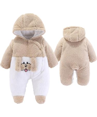 Newborn Baby Cartoon Bear Snowsuit Winter Coat 6-9 Months | Fleece Hooded Romper Jumpsuit - Khaki Dog - Buy Online on SooperMarket.com
