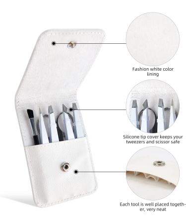 Precision Eyebrow Tweezers Set - Pack of 6 for Ingrown Hair Removal - Slant & Pointed Tweezer Kit with Leather Case - For Women and Men - Buy Online on SooperMarket.com