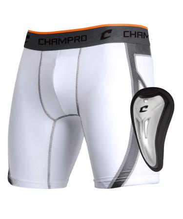 CHAMPRO Wind-up Compression Sliding Shorts with Cup White Medium
