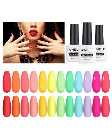AIMEILI Neon Gel Nail Polish Set 8ml 12 Colours Spring Summer Pink Red Orange Green Blue Purple Gel Polish Soak Off UV LED Gel Nail Polishes Nail Art Gel Polish Gift Kit 26 KIT12-26_8ML 8 ml (Pack of 12)