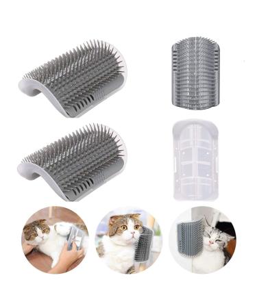Cat Self Groomer Brushes with Catnip Wall Corner Groomers Soft Grooming Brush Scratcher and Brush for Short Long Fur Cats Softer Massage Toy for Kitten Puppy (2 Pack Grey)