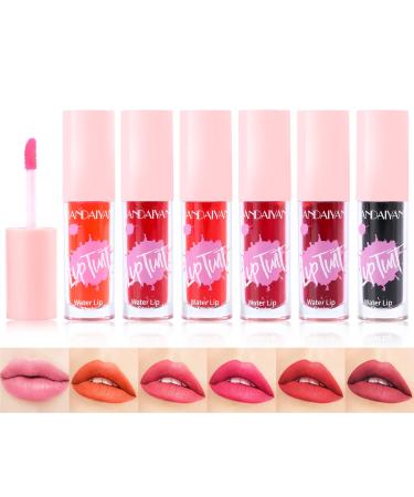 KIMIEYE 6 Colors Lip Tint Stain Set  Long Lasting Waterproof Lip Stain  Matte Finish Liquid Lipstick  High-Pigmentation Lip Gloss Makeup for Women  Non-Sticky  Vivid Color  Comfortable  1oz