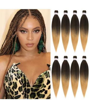 Leeven Ombre Brown Pre Stretched Braiding Hair Extension for Box Braids Hot Water Setting EZ Braids Hair Extension for Woman 8 Packs Pre Stretched Braids EZ Braiding Hair /20 Inch T27# 20 Inch (Pack of 8) T27