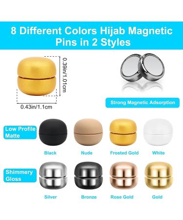8 PCS Magnetic Hijab Pins | Multi-Use Colorful Magnets for Women's Scarves | No More Pinholes! (Silver/Gold/Rose Gold/Bronze/Black/Frosted Gold/Nude/White) - Buy Online on SooperMarket.com