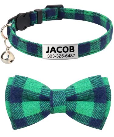 TagME cat collars with name and telephone number on kitten collar with safety clasp and bell green 1 pack green