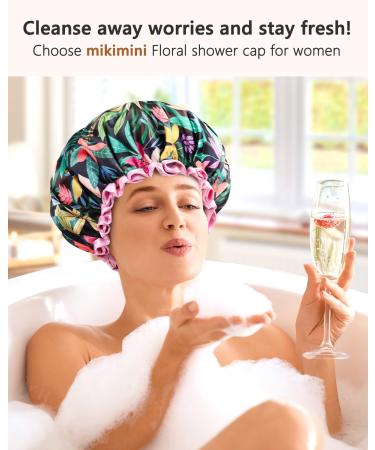 Mikimini Large Rainforest Shower Hood for Women | Pink Lace Waterproof XL Shower Cap for Long Hair | Reusable Bath Accessory - Buy Online on SooperMarket.com