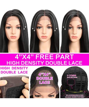 Joedir 13x4x4 Lace Front Wig - Long Straight Black Wig with Baby Hair Synthetic High-Temperature Resistant 180% Density - 76 CM - Buy Online on SooperMarket.com