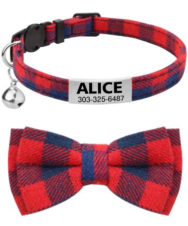 TagME cat collars with name and telephone number on kitten collar with safety clasp and bell red 1 pack red