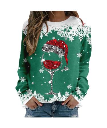Women's Christmas Sweatshirts Cute Snowman Penguin Print O-Neck Raglan Top Shirt Pullover Comfy Warm Xmas Jumper Winter Long Sleeve Tops Loose Tunic Top Sweaters Z21-green M