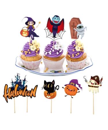 Halloween Cupcake Toppers - Ghost Zombie Pumpkin Witch Castle Halloween Cake Decor For Horror Vampire Parties Birthday Parties Paper Cake Decor Hmltd