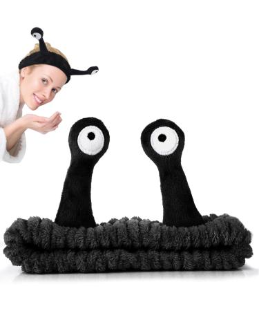 Plush Snail Headband Black Face Wash Spa Headband Makeup Cute Coral Fleece Elastic Headband Cartoon Hair Accessories for Women Girls Washing Face Skincare