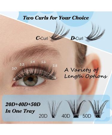 D-Mix 20D+40D+50D Cluster Lashes D Curl 10-18mm - 300 Pcs Individual Eyelash Clusters for DIY Lash Extension - Natural Volume Look - Easy to Apply at Home - Buy Online on SooperMarket.com