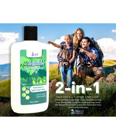 Biodegradable Camp Soap - 8 oz Bottle - Fresh & Salt Water Safe - Unscented Liquid Soap for Hands, Dishes, Clothing - Travel-Friendly & Eco-Friendly - Buy Online on SooperMarket.com